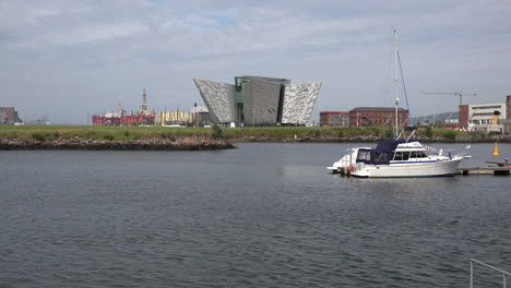 Northern-Ireland-Belfast-Titanic-Museum-With-Marina-And-Boat
