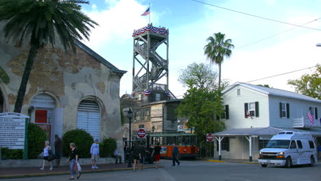 Florida-Key-West-Tower-And-Tourists-On-Street