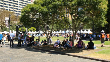 Australia-Sydney-People-Sitting-In-Shade-And-Walking-By-Park