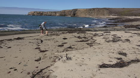 California-Santa-Cruz-Man-And-Dog-On-Beach
