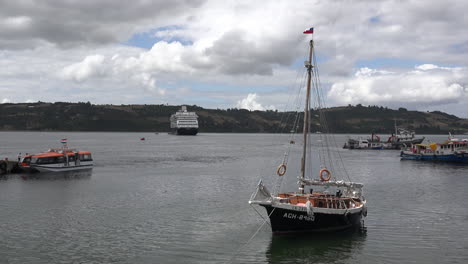 Chile-Chiloe-Castro-Sailboat-And-Cruise-Ship
