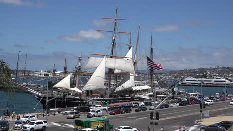 California-San-Diego-Waterfront-Traffic-And-Sailing-Ship