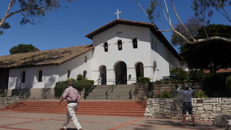 California-San-Luis-Obispo-Mission-Front-With-Tourists-And-Pedestrians