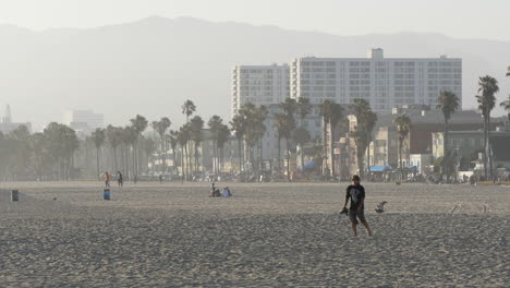 Los-Angeles-Playa-De-Venecia-Tiro-Largo-W-Edificios-De-Palmeras-Y-Neblina-Más-Allá-De-W-Brillo-De-Calor