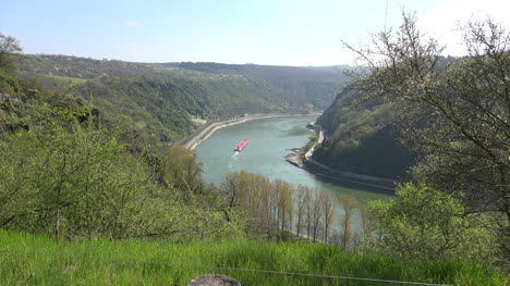 Germany-Rhine-From-Loreley-Zoom-On-Red-Barge
