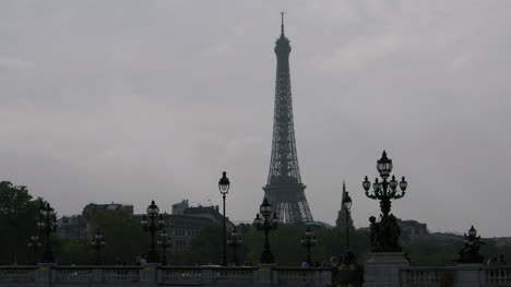 Paris-Alexandre-III-bridge-with-lamp-post-and-gloomy-sky