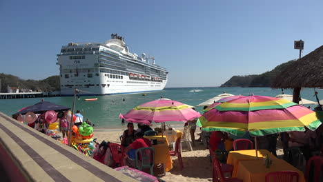 Mexico-Huatulco-colorful-umbrellas-and-cruise-ship