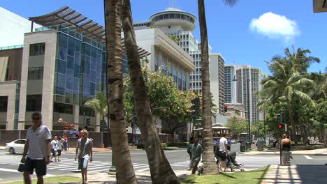 Waikiki-Straßenszene-Mit-Palmen