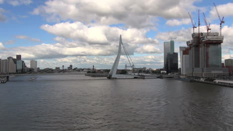 Netherlands-Rotterdam-Erasmus-Bridge-pan-to-rooftop-cranes