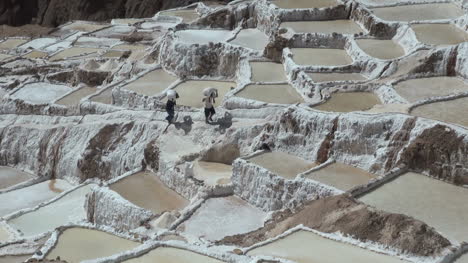 Peru-Salinen-Männer-Tragen-Salz-über-Terrassen-Terrace