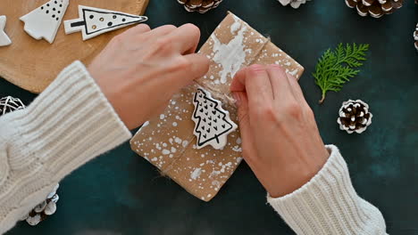 Female-Hands-Decorate-An-Original-Wrapped-Gift