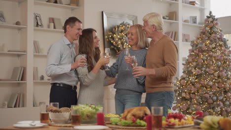 Junge-Erwachsene-Und-Ihre-Betagten-Eltern-Stoßen-Zu-Hause-An-Und-Feiern-Weihnachten