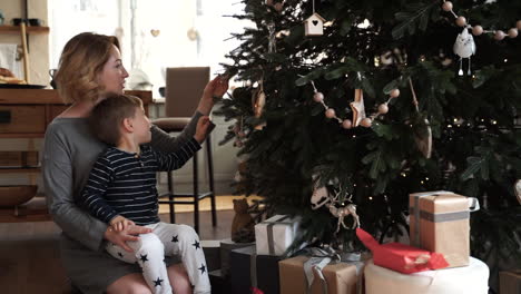 Mutter-Und-Sohn-Schmücken-Gemeinsam-Den-Weihnachtsbaum