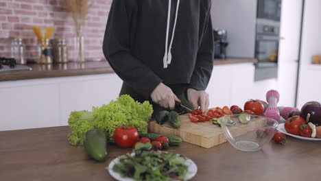 Preparing-A-Vegan-Recipe,-Cutting-Vegetables