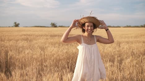 Beautiful-Brunette-Curly-Lady-In-Wheat-Field-At-Summer