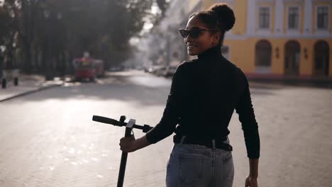 Rare-View-Footage-Of-Mix-Raced-Woman-Walking-Along-The-City-Street