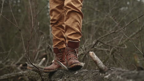 The-Boots-Of-An-Unrecognizable-Person-Walk-Through-A-Fallen-Tree