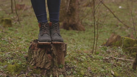 Someone's-Boots-On-Top-Of-A-Cut-Log-In-The-Middle-Of-The-Green-Forest