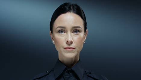 Portrait-Shot-Of-The-Young-Attractive-Brunette-Woman-From-Police-Looking-Straight-To-The-Camera