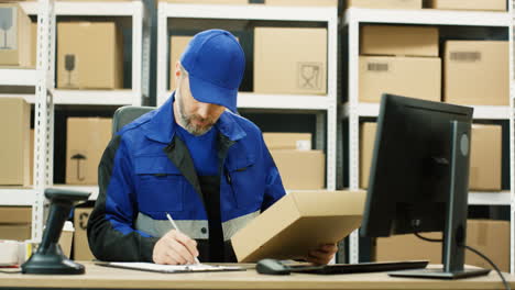 Postbote-In-Uniform-Arbeitet-Am-Computer-Im-Postgeschäft-Mit-Paketen-1