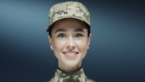 Portrait-Shot-Of-The-Young-Attractive-Brunette-Woman-From-Us-Army-In-The-Uniform-And-Hat-Smiling-Joyfully