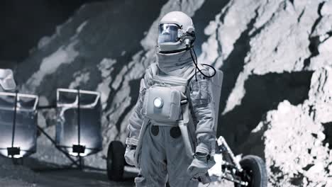 Cosmonaut-In-The-Space-Costume-On-An-Unknown-Planet-Taking-A-Look-Around-Him