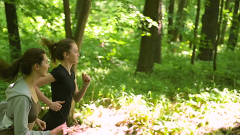 Zwei-Sportlerinnen,-Die-Durch-Den-Wald-Laufen