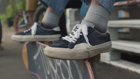 Close-Up-View-Of-A-Young-Man's-Skate-Shoes