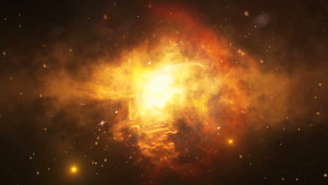 3D-Animation-Of-Space-Flight-Through-Space-Towards-Yellow-Pulsing-Nebula