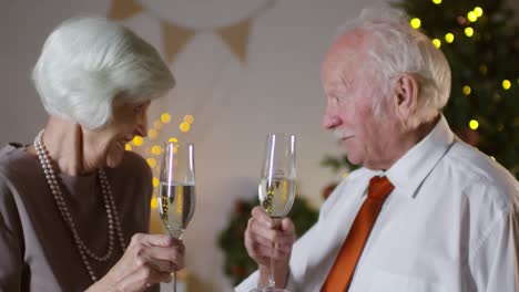 Elegantes-Seniorenpaar,-Das-Zu-Silvester-Zu-Hause-Mit-Champagner-Anstößt