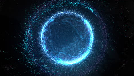 Shining-Sphere-Digitally-Generated-With-Lightning-Particles-Spinning-Against-Black-Background