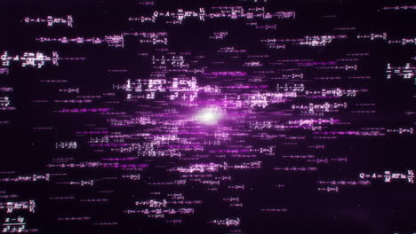 Animation-Of-Flying-Mathematics-And-Physics-Formulas-In-Abstract-Digital-Space-With-Purple-Light-In-The-Center