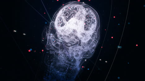 Holographic-Animation-Of-Glowing-Human-Skull-Spinning-Against-Black-Background