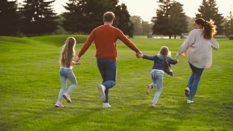 Back-View-Of-Happy-Family-Holding-Hands-And-Running-Together-In-The-Park