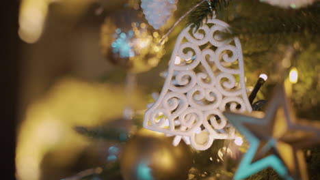 Close-Up-View-Of-A-Christmas-Tree-With-Christmas-Decorations-Hanging