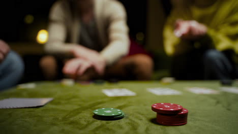 Camera-Focuses-On-Two-Stacks-Of-Poker-Chips
