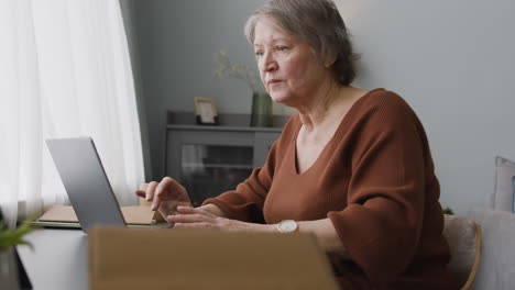 Focused-Woman-Typewritting-At-Laptop-Sitting-At-Desk-At-Home