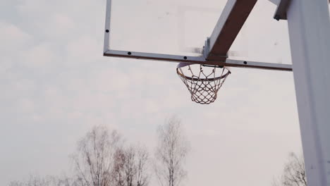 Camera-Focuses-On-Ball-Falling-Into-The-Basketball-Hoop