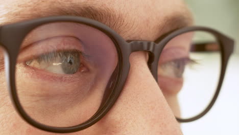 Extreme-Close-Up-Shot-Of-A-Man-Wearing-Eyeglasses-And-Looking-At-Something
