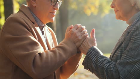 Elderly-Man-And-Woman-Helderlying-Hands-And-Talking-At-Sunset-In-The-Park-In-Autumn-1