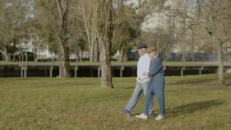 Elderly-Couple-Walking-In-Park-On-Warm-Autumn-Day