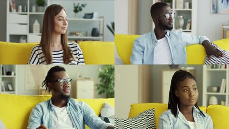 Close-Up-Portrait-Of-Multiethnic-Happy-Men-And-Women-Sitting-On-Couch-At-Home
