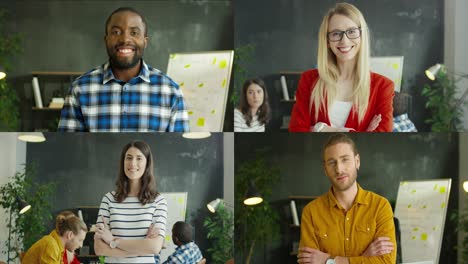 Multiscreen-On-Different-Male-And-Female-Office-Workers-Smiling-To-Camera-Indoors