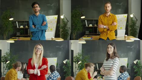 Different-Male-And-Female-Office-Workers-Smiling-To-Camera-At-Office