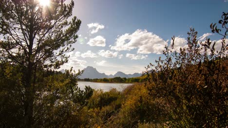 Time-Lapse-Clouds-Travel-Over-Oxbow-Bend,-Yellowstone-National-Park,-Wyoming