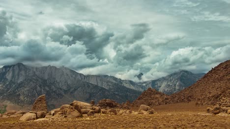 Time-Lapse-Storm-Clouds-Travel-Over-The-Sierra-Mountains-In-Lone-Pine,-California-1