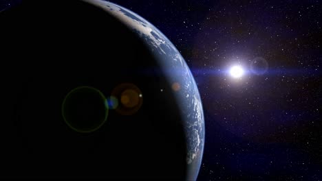 The-Planet-Earth-Rotates-Facing-The-Sun-In-Starry-Space-(Loop)