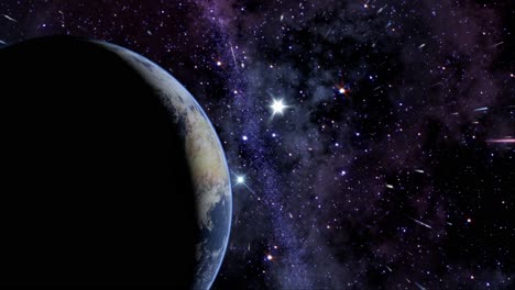 Cae-La-Noche-En-El-Planeta-Tierra-Girando-En-Cielos-Estrellados-Con-Estrellas-Fugaces-(bucle)