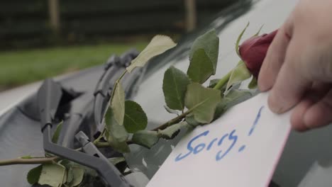 Handwritten-note-and-red-rose-left-on-windscreen-to-say-sorry