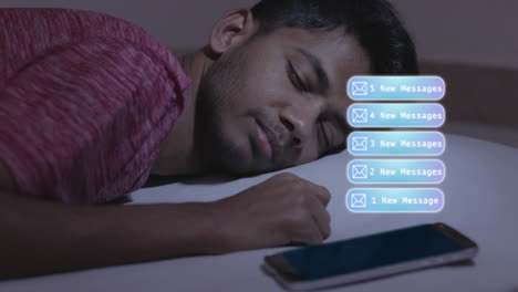 Concept-showing-of-irregular-sleep-or-sleep-deprivation-caused-due-to-mobile-phone,-young-adult-got-the-message-while-sleeping-causing-disturbance-and-affects-the-sleep-and-health-2